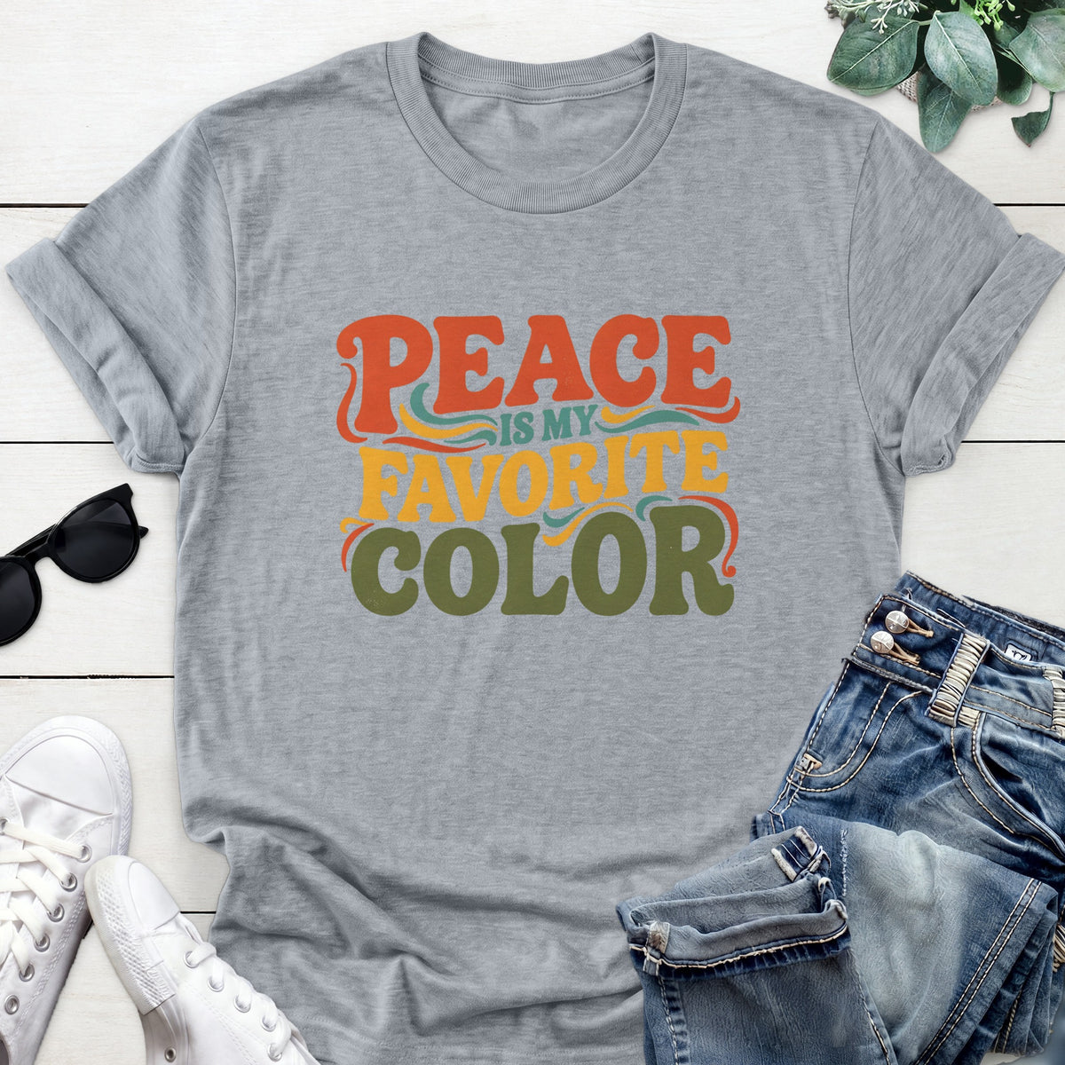 Retro Peace Quote Tee — Sports Gray