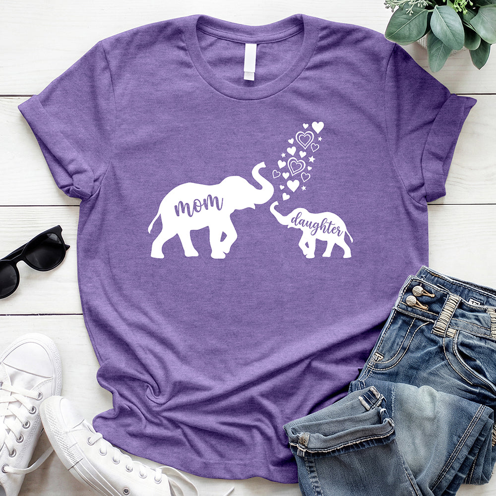 Mom and Daughter Elephant Tee - Heather Purple