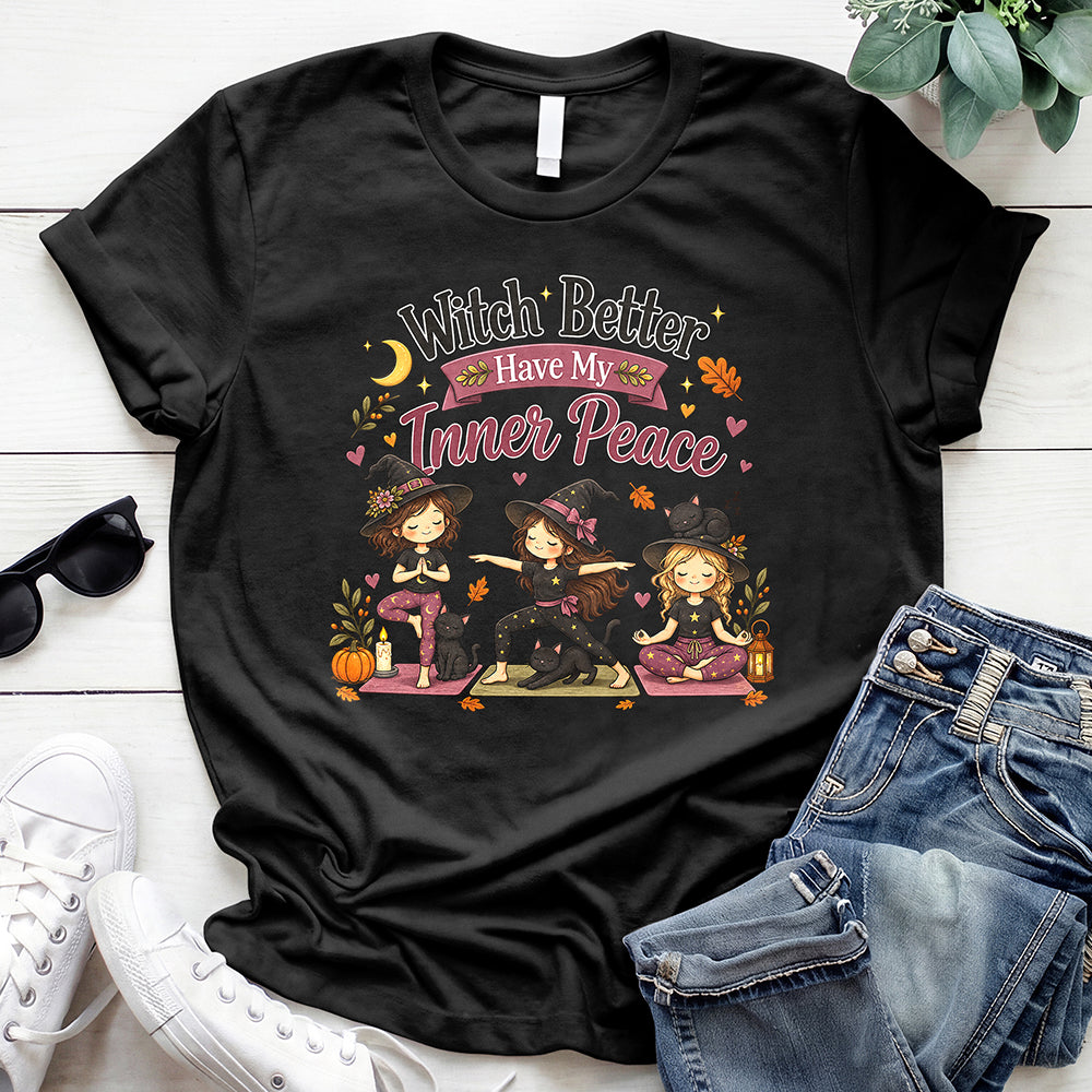 Funny Witch Inner Peace Tee — Black