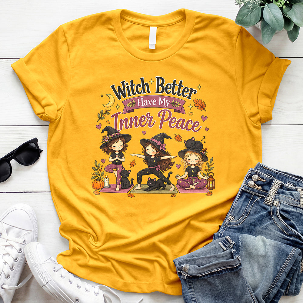 Funny Witch Inner Peace Tee — Gold