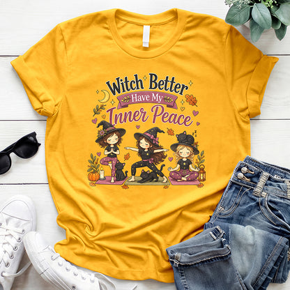 Funny Witch Inner Peace Tee — Gold