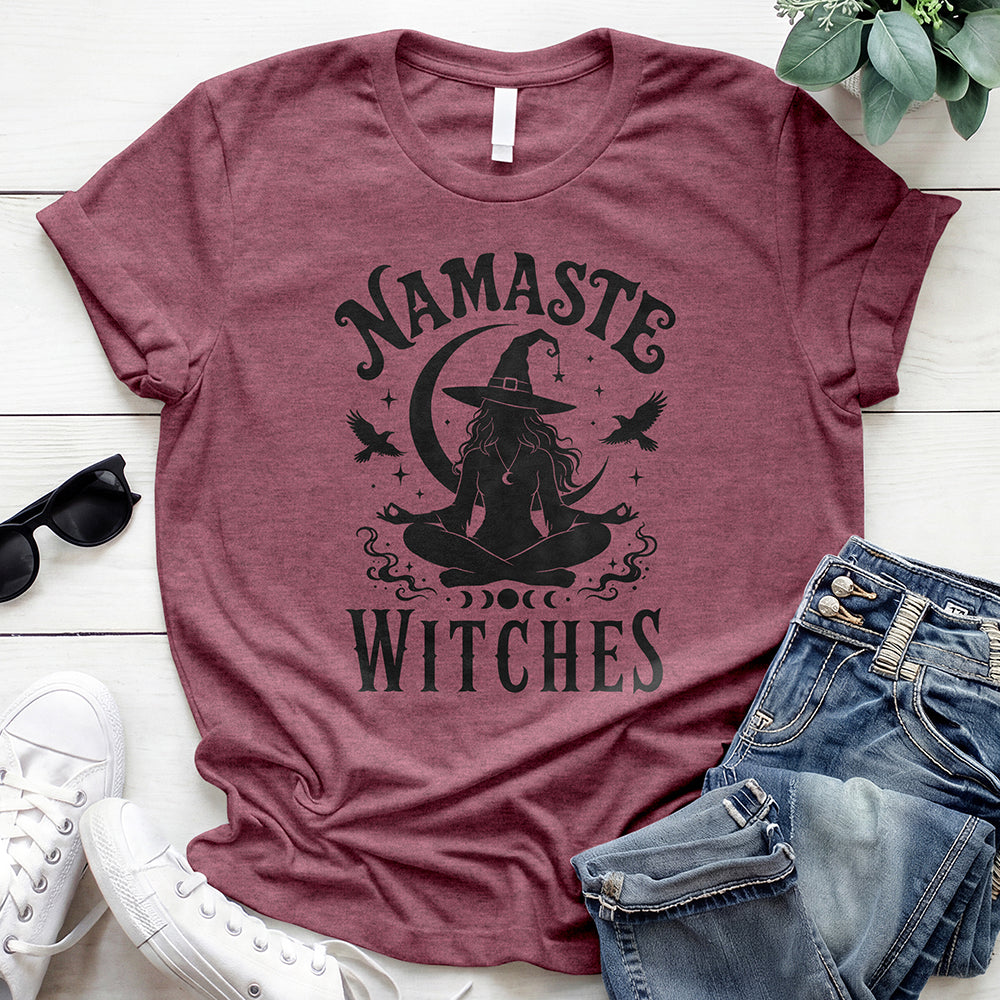 Namaste Witches Tee — Heather Maroon