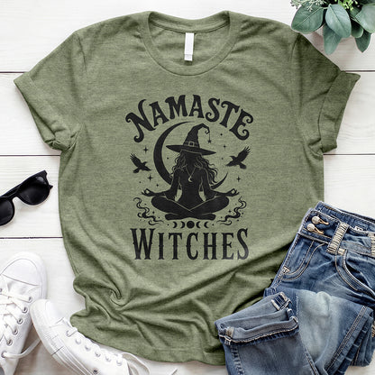 Namaste Witches Tee — Heather Military Green