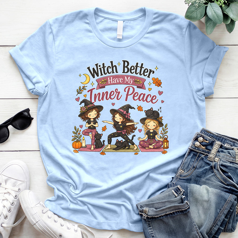 Funny Witch Inner Peace Tee — Light Blue