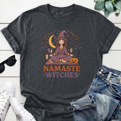 Namaste Pumpkin Witch Tee — Dark Heather