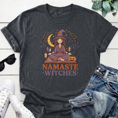 Namaste Pumpkin Witch Tee — Dark Heather