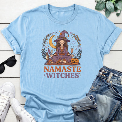 Namaste Pumpkin Witch Tee — Light Blue