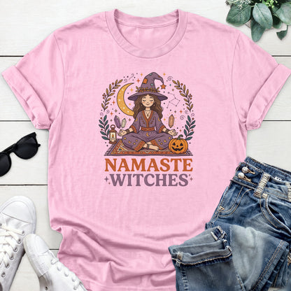 Namaste Pumpkin Witch Tee — Light Pink