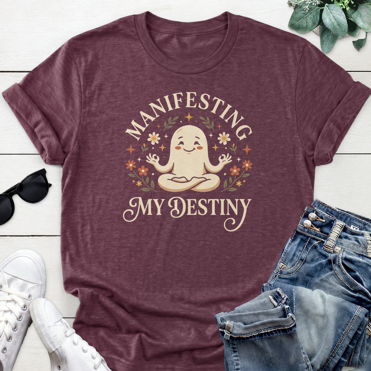 Manifesting My Destiny Ghost Tee — Heather Maroon