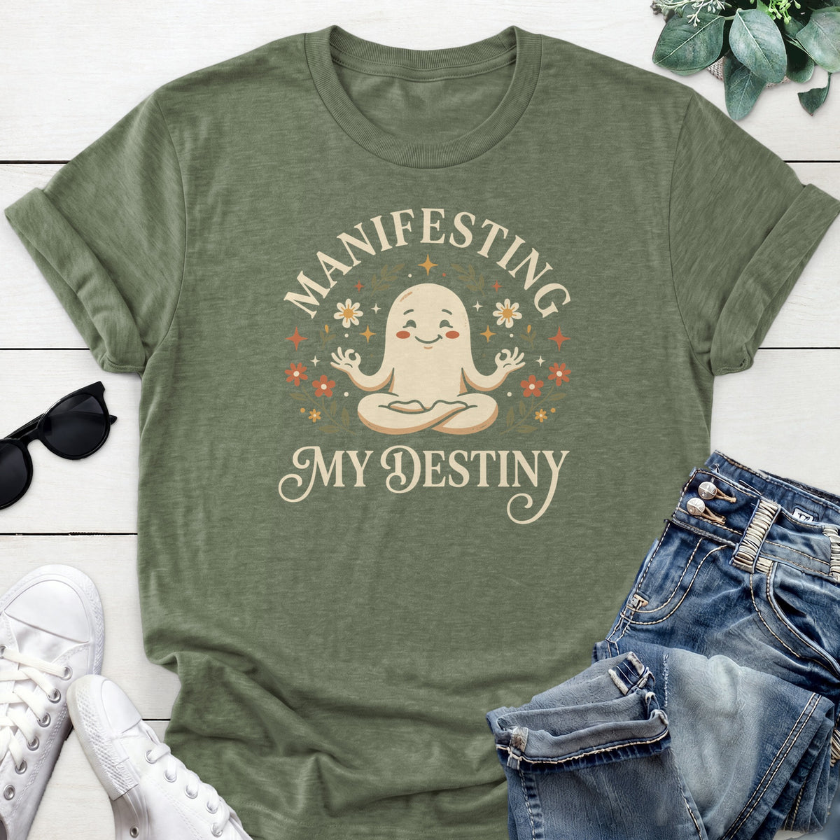 Manifesting My Destiny Ghost Tee — Heather Military Green