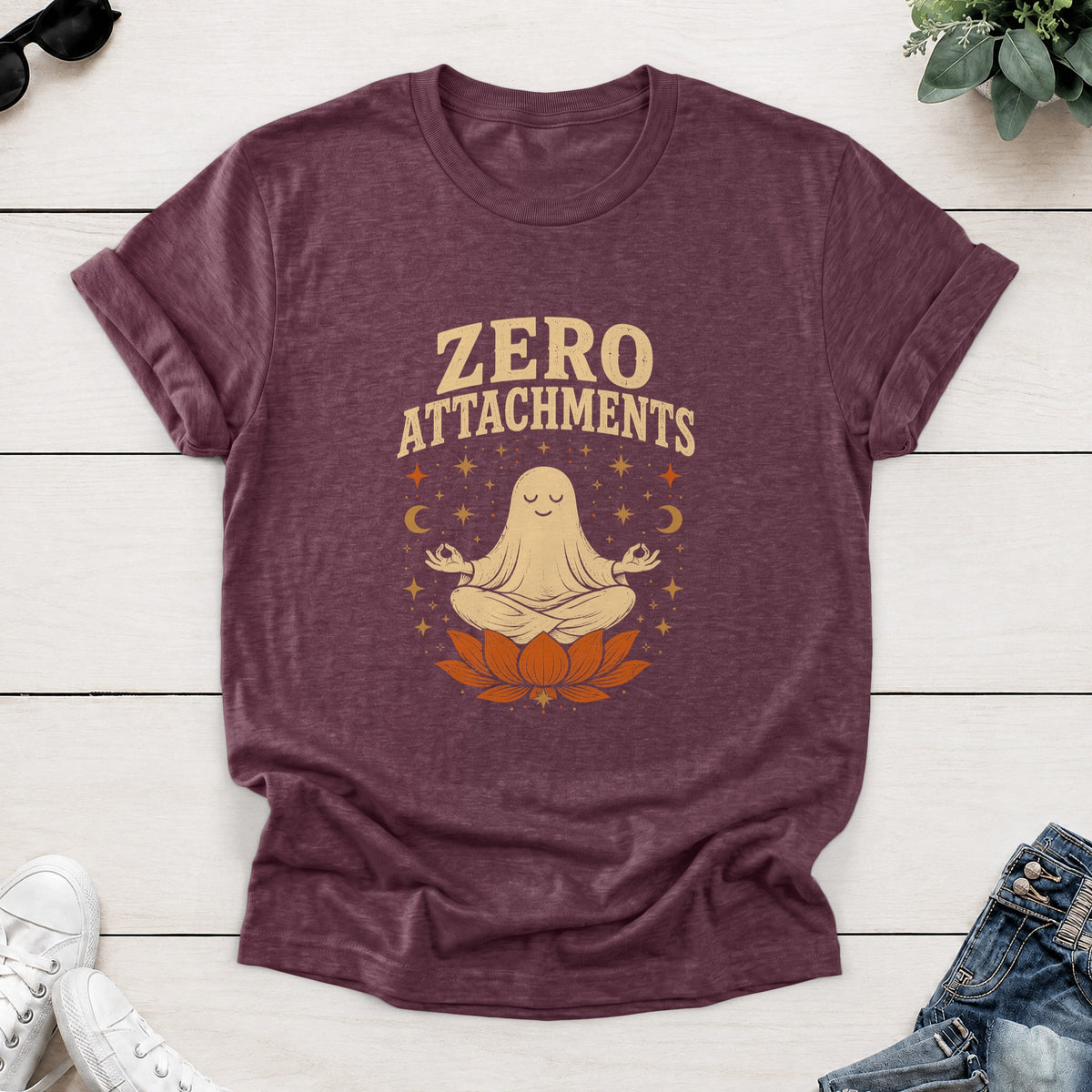 Meditating Ghost Tee — Heather Maroon
