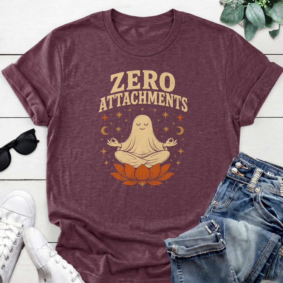 Meditating Ghost Tee — Heather Maroon