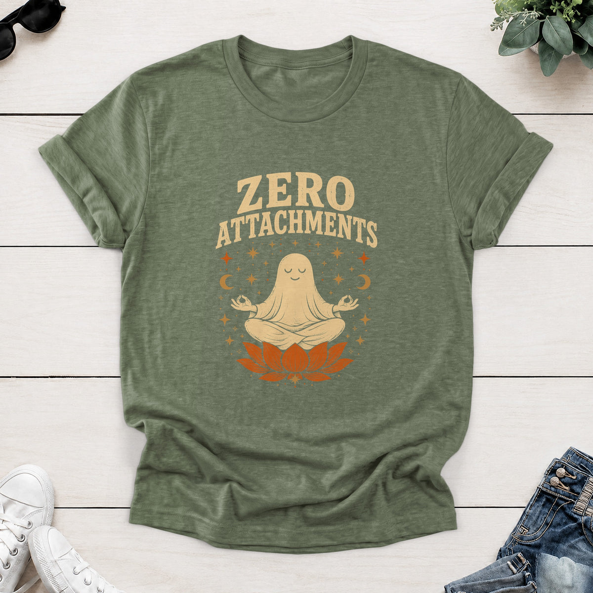 Meditating Ghost Tee — Heather Military Green