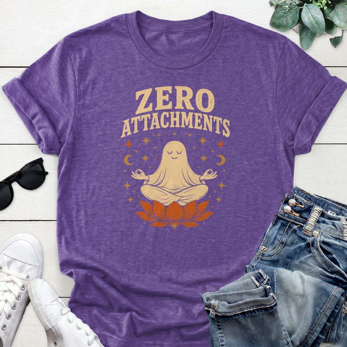 Meditating Ghost Tee — Heather Purple