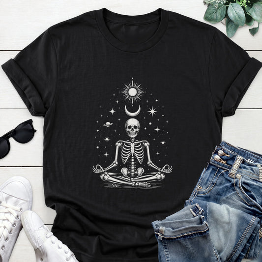 Meditating Skeleton Tee — Black