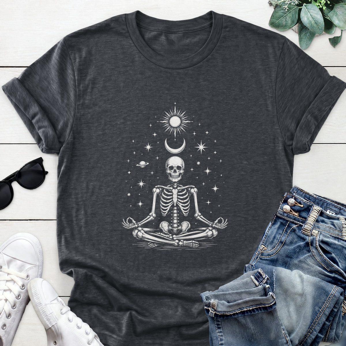 Meditating Skeleton Tee — Dark Heather