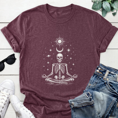 Meditating Skeleton Tee — Heather Maroon