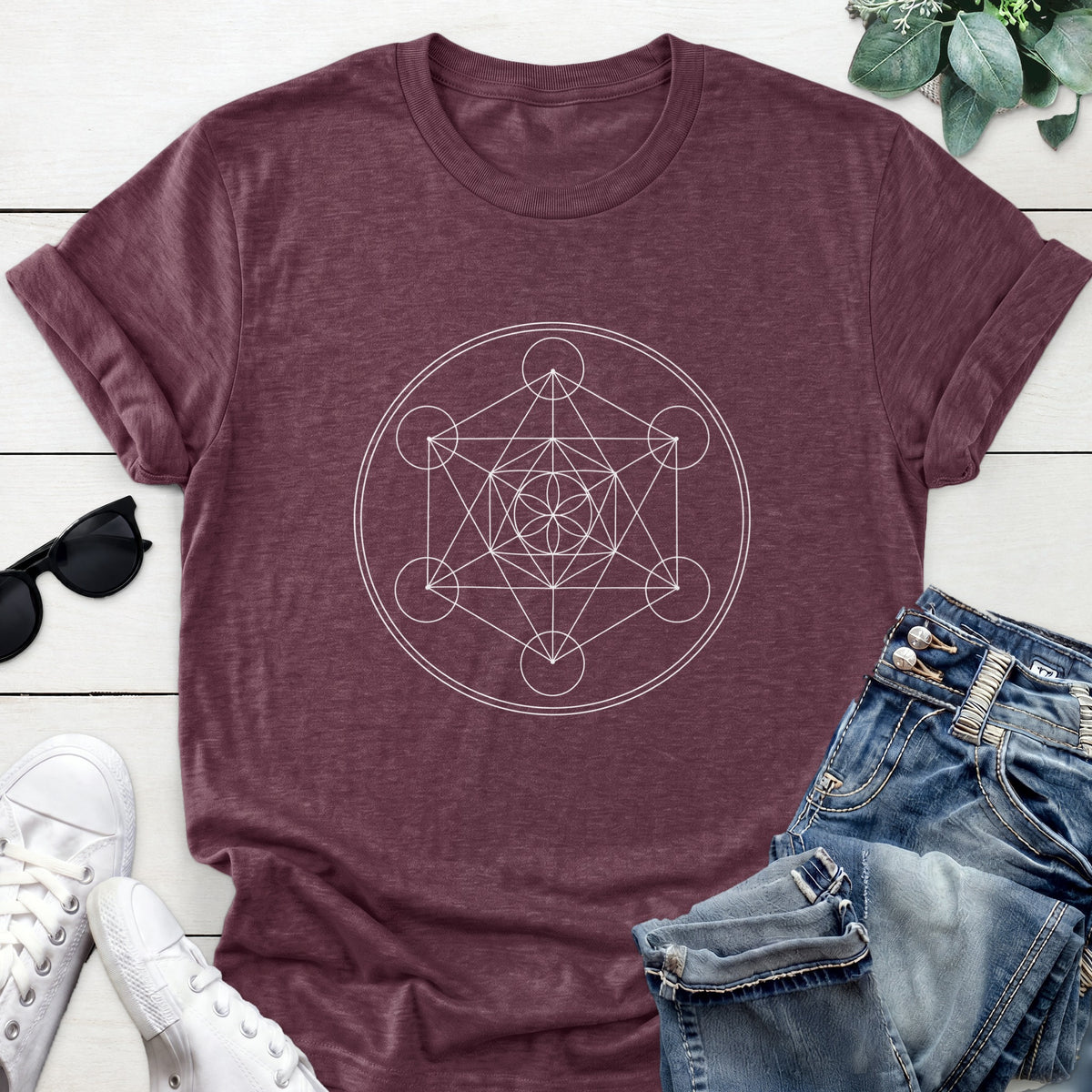 Geometric Mandala Tee — Heather Maroon