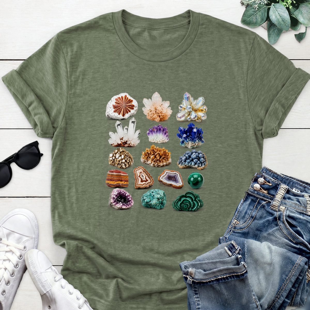 Crystal Gemstone Tee — Heather Military Green