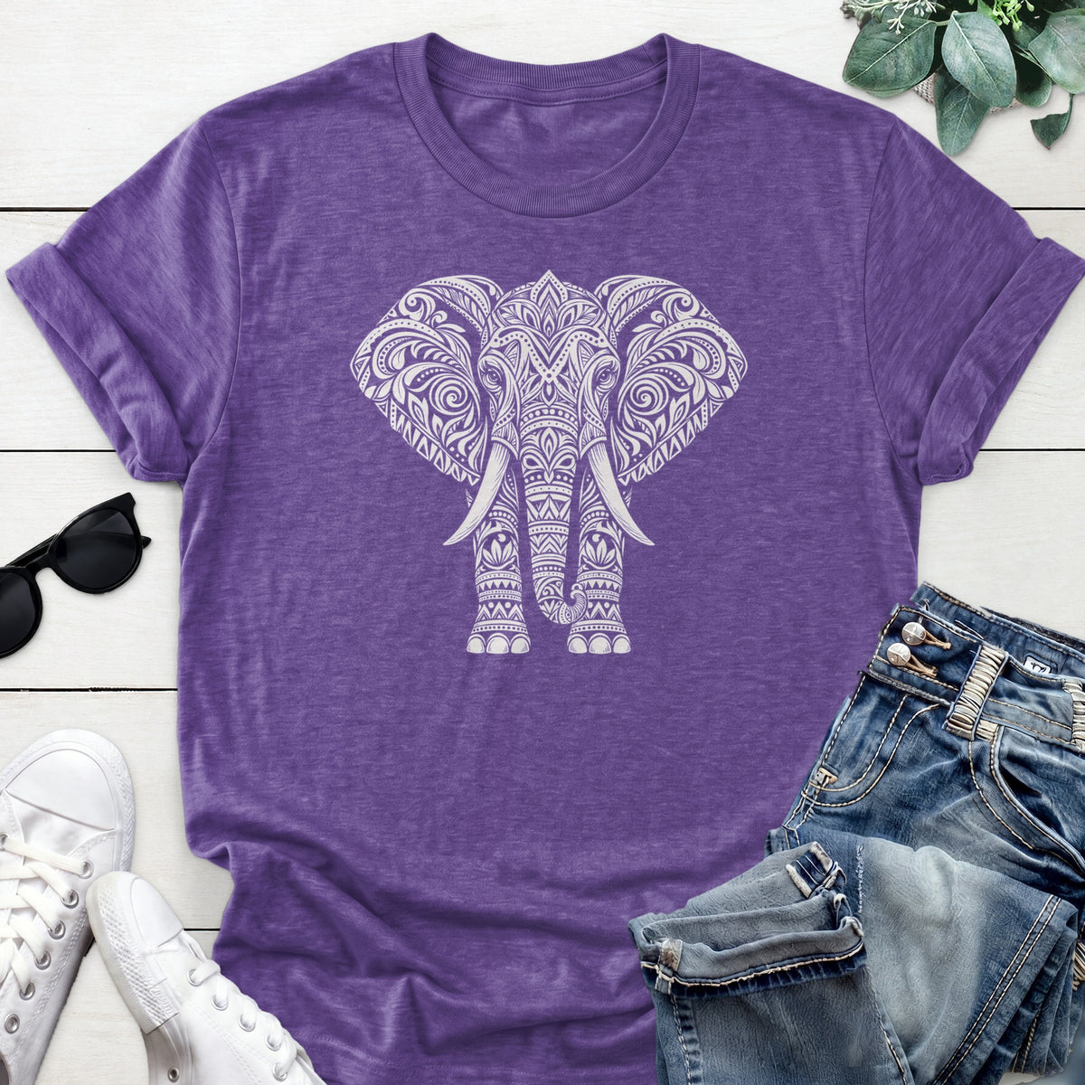 Mandala Elephant Tee — Heather Purple
