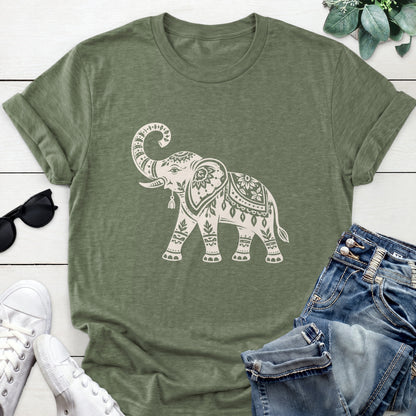 Mandala Elephant Tee — Heather Military Green