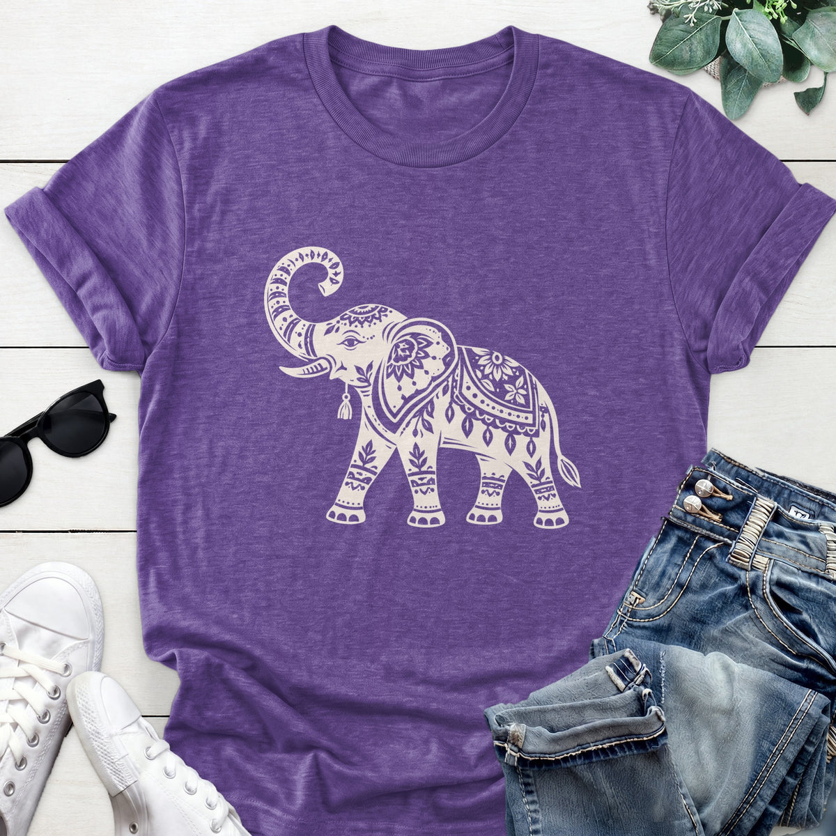 Mandala Elephant Tee — Heather Purple