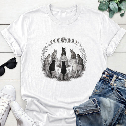 Moon Phase Cat Circle Tee — White