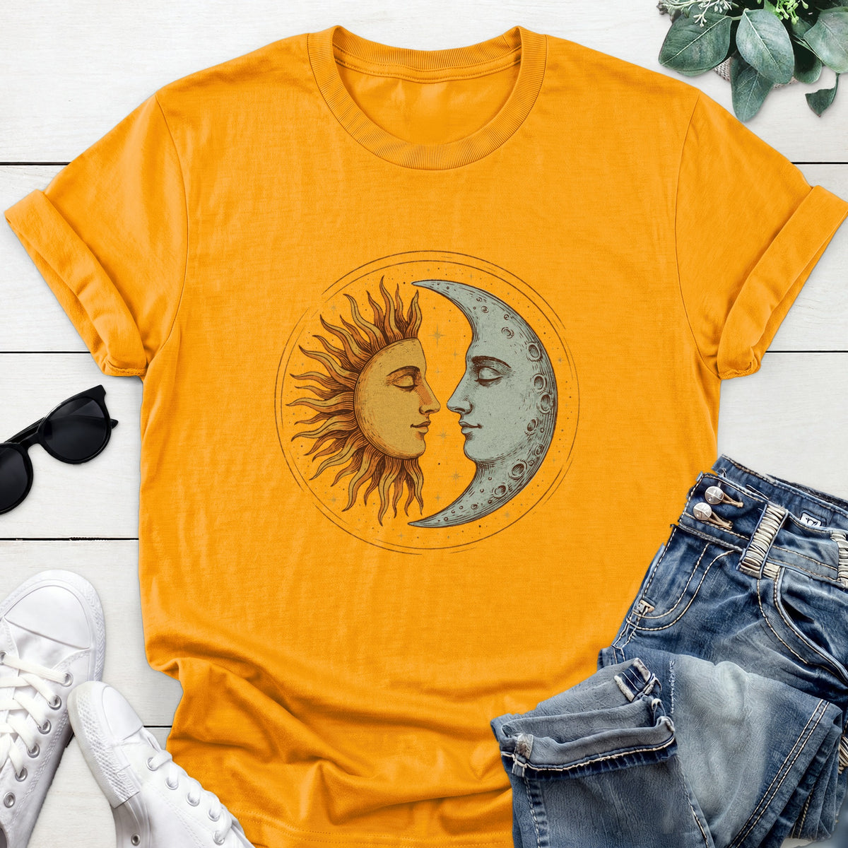 Sun And Moon Tee — Gold