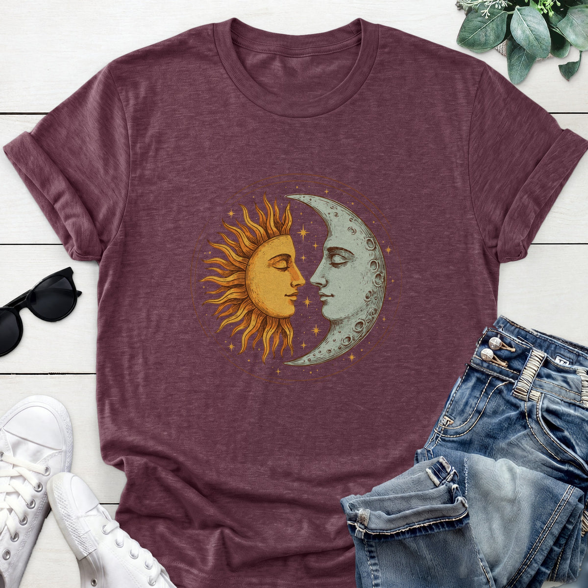 Sun And Moon Tee — Heather Maroon
