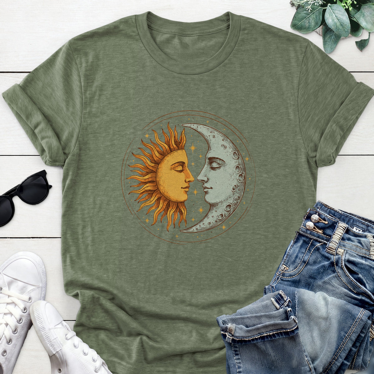 Sun And Moon Tee — Heather Military Green