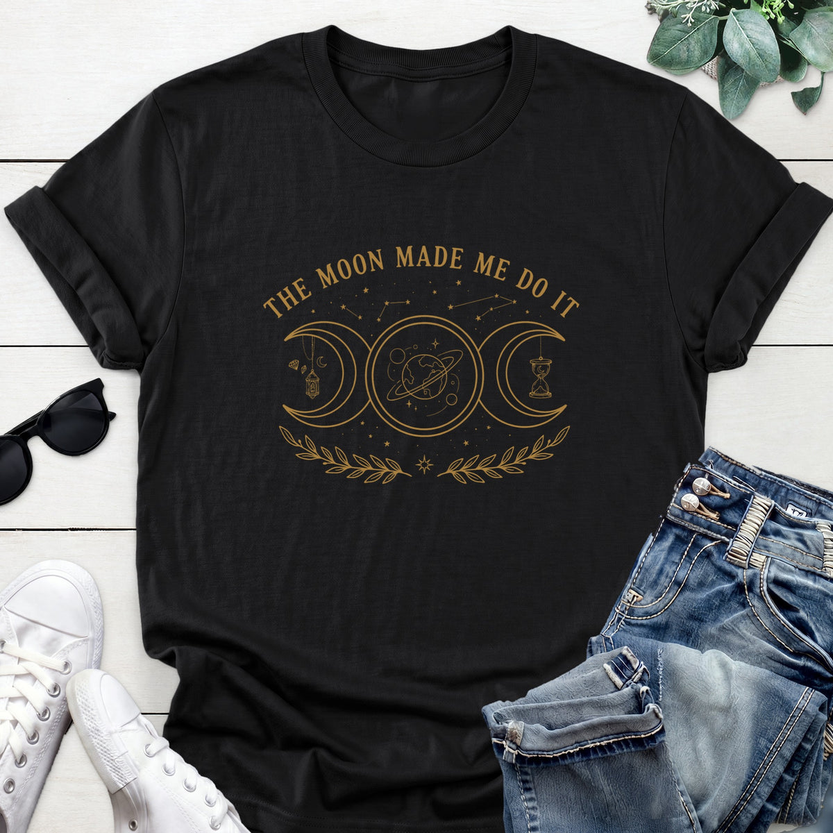 Crescent Moon Cosmic Tee — Black