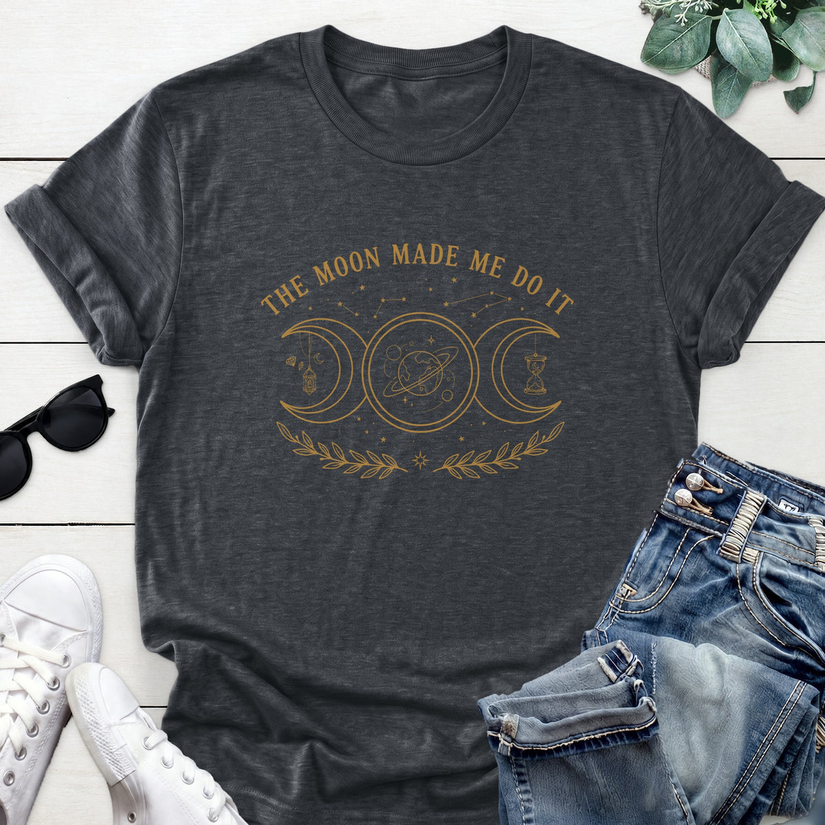 Crescent Moon Cosmic Tee — Dark Heather