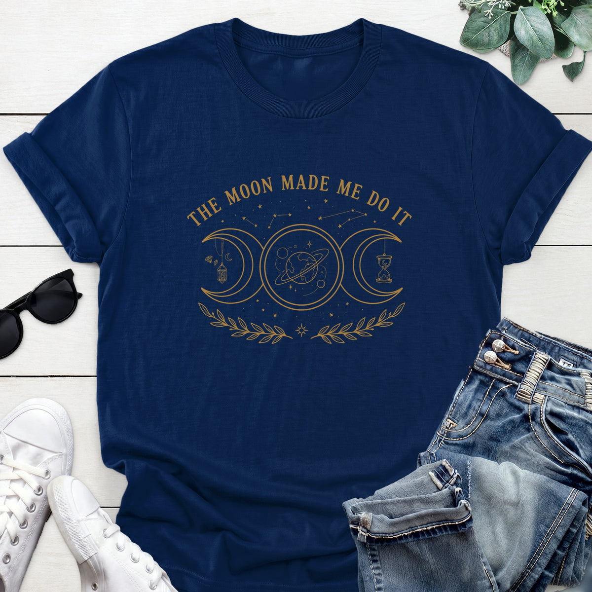 Crescent Moon Cosmic Tee — Navy