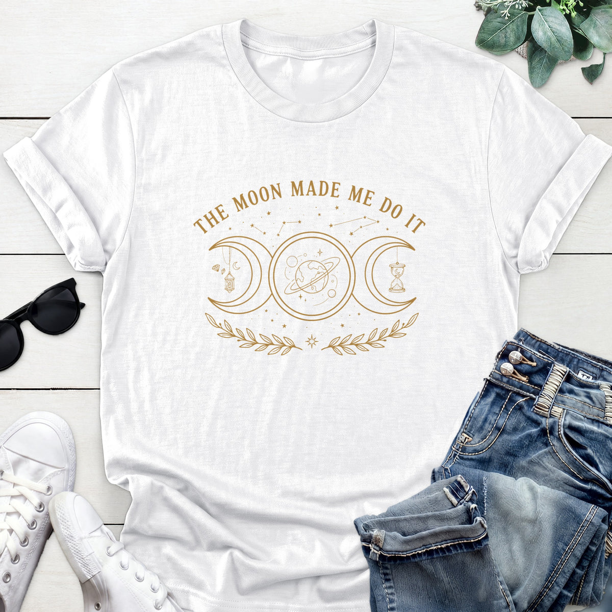 Crescent Moon Cosmic Tee — White