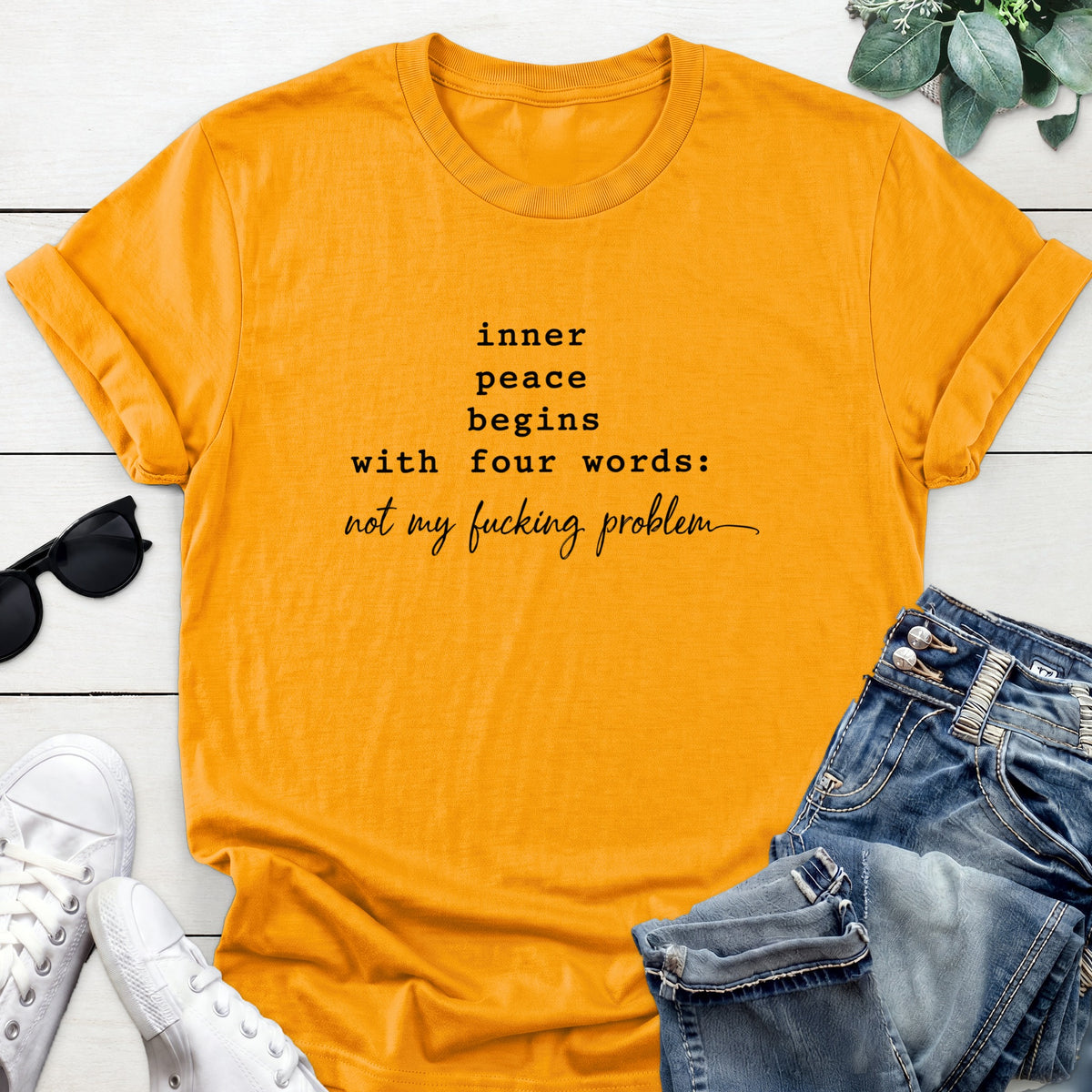 Inner Peace Quote Tee — Gold