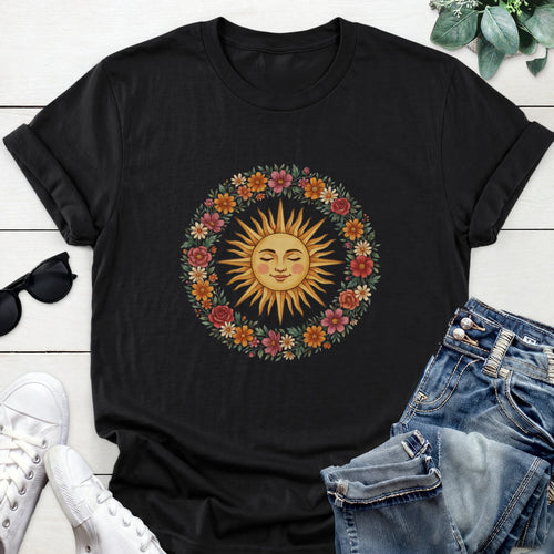 Floral Sun Wreath Tee — Black