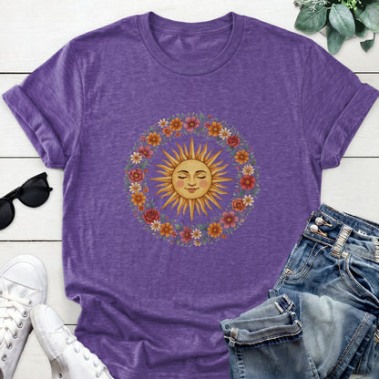 Floral Sun Wreath Tee — Heather Purple