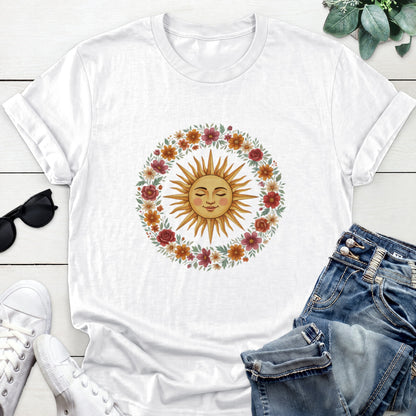 Floral Sun Wreath Tee — White