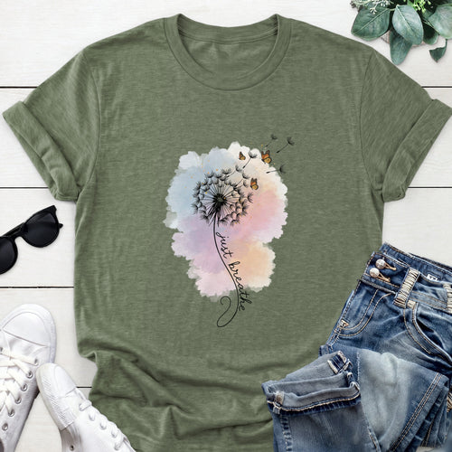 Just Breathe Dandelion Tee — Heather Military Green