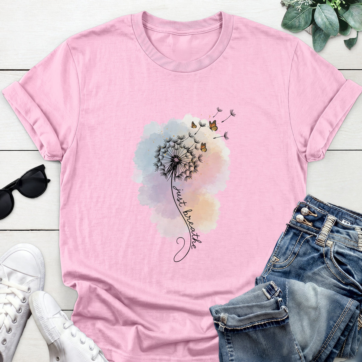 Just Breathe Dandelion Tee — Light Pink