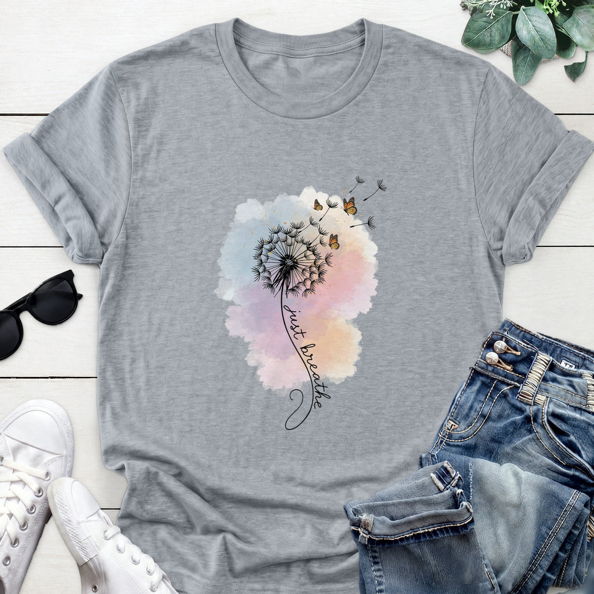 Just Breathe Dandelion Tee — Sports Gray