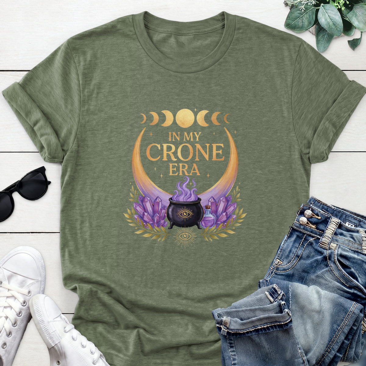 In My Crone Era Tee — Heather Military Green