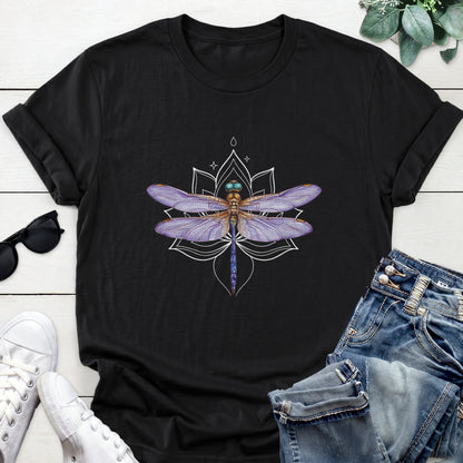 Dragonfly Lotus Tee — Black