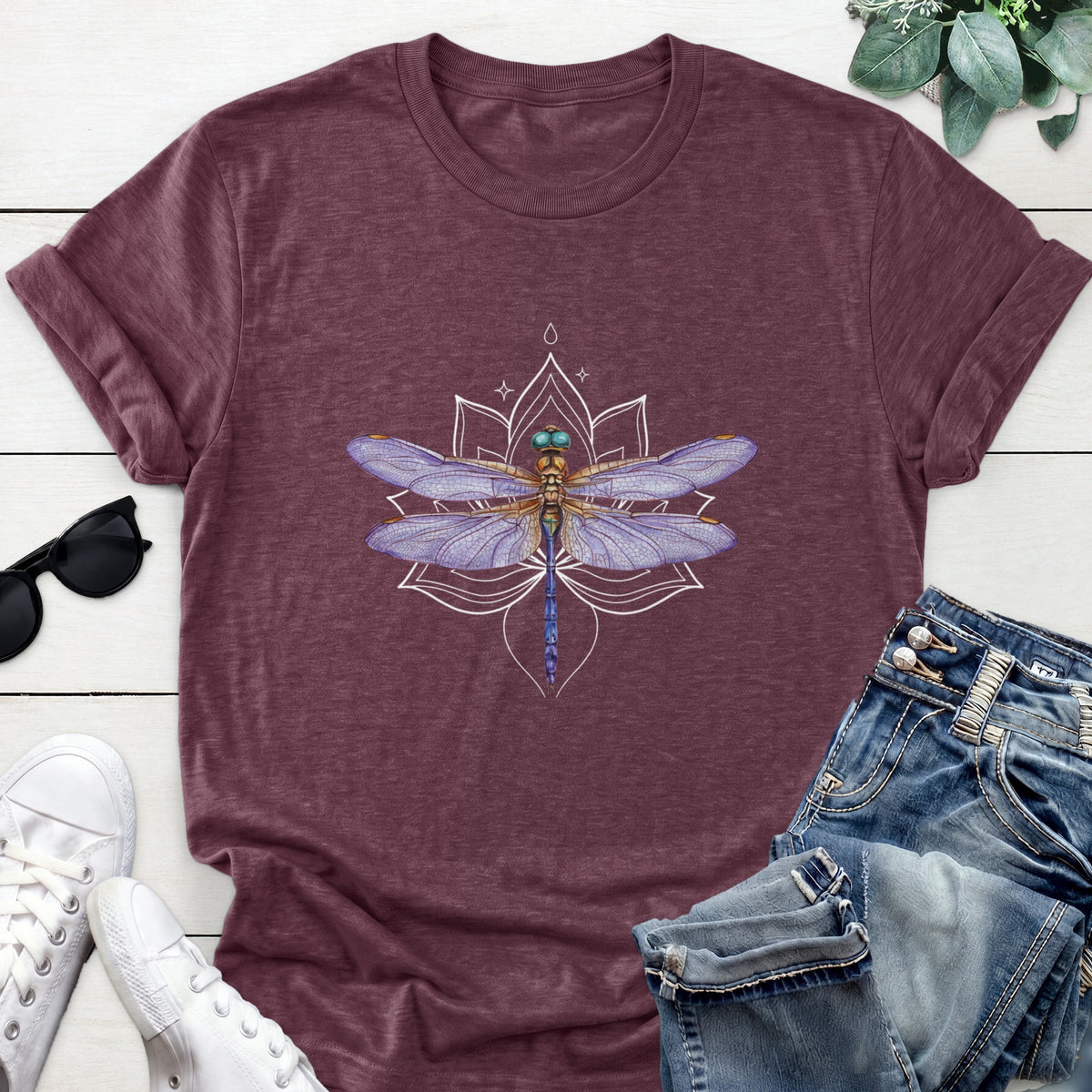 Dragonfly Lotus Tee — Heather Maroon