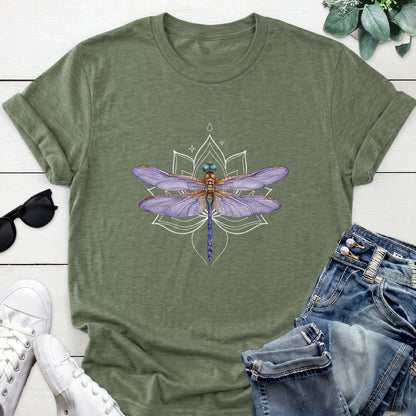 Dragonfly Lotus Tee — Heather Military Green
