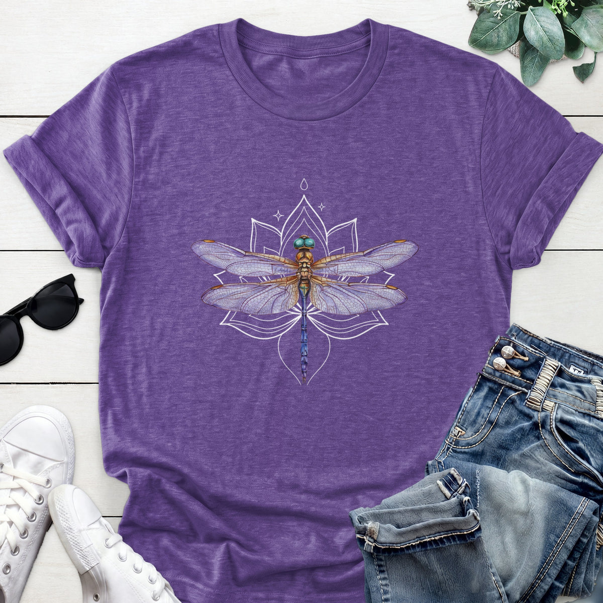 Dragonfly Lotus Tee — Heather Purple