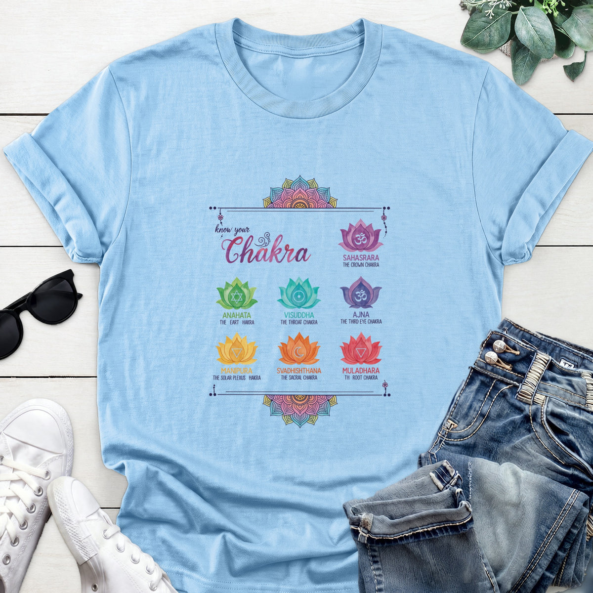 Chakra Lotus Chart Tee — Light Blue