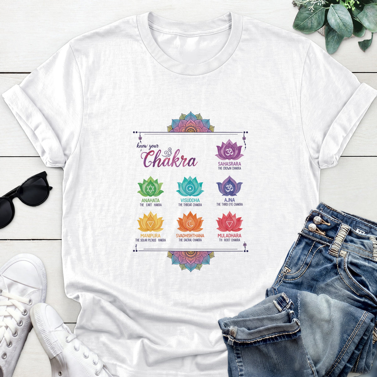 Chakra Lotus Chart Tee — White