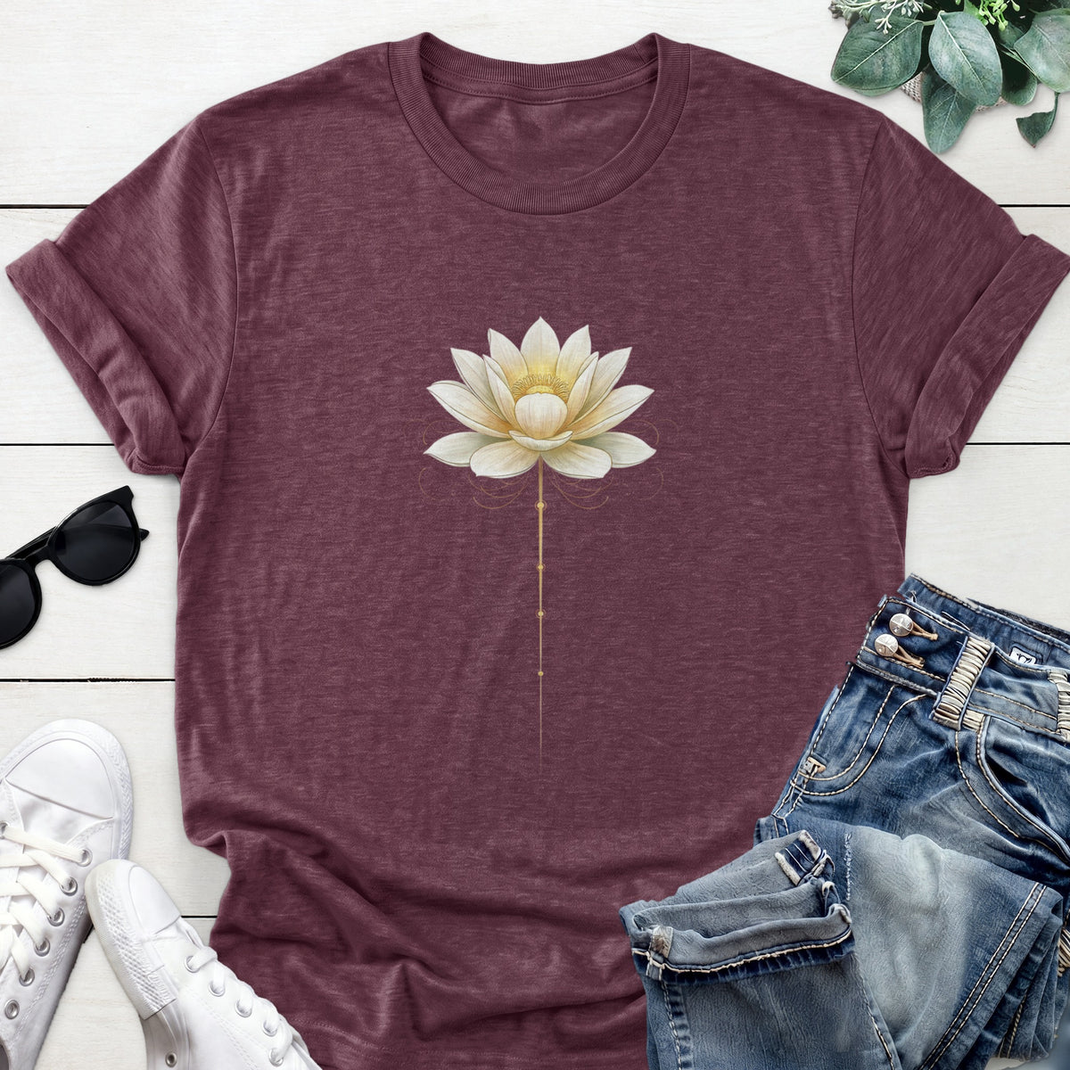 Ornamental Lotus Tee — Heather Maroon
