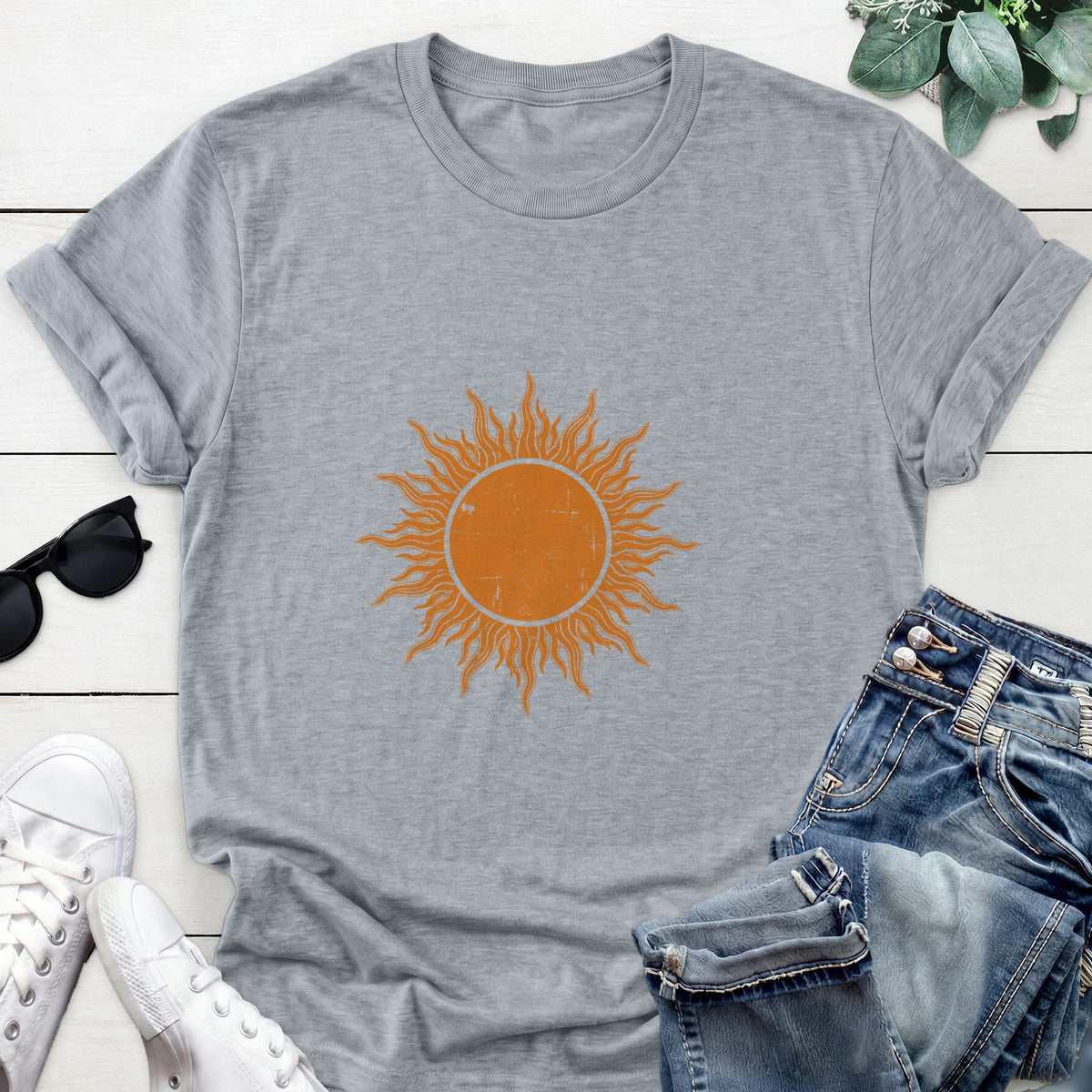 Distressed Sun Tee — Sports Gray